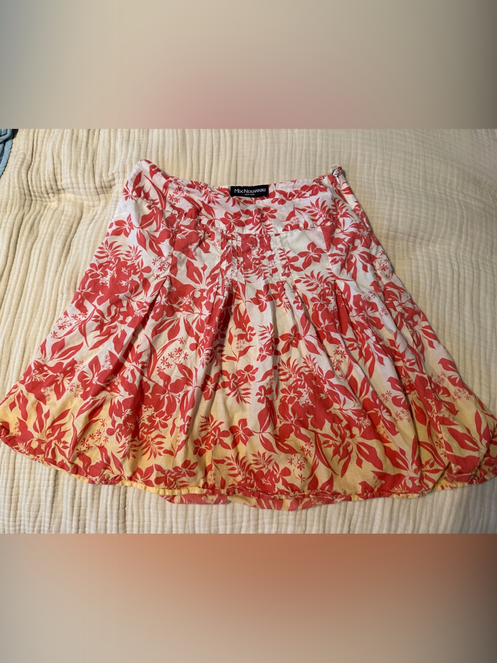 Mix Nouveau Red Floral A-Line Skirt with Cream Base